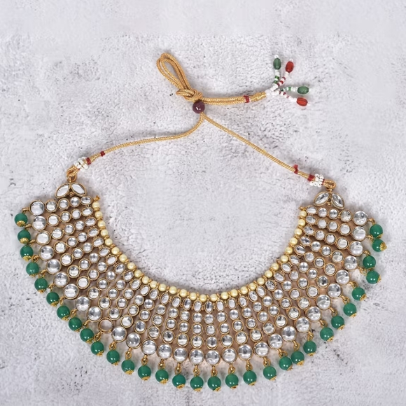 Designer Gold Dark Green Samyukti Singhania Kundan Bridal set - Picture 5 of 6